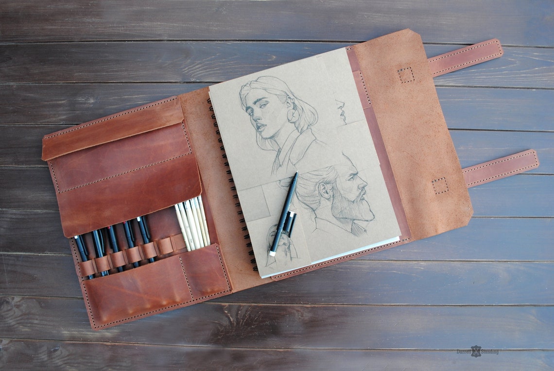 Leather sketchbook cover personalized artists gifts. For Etsy