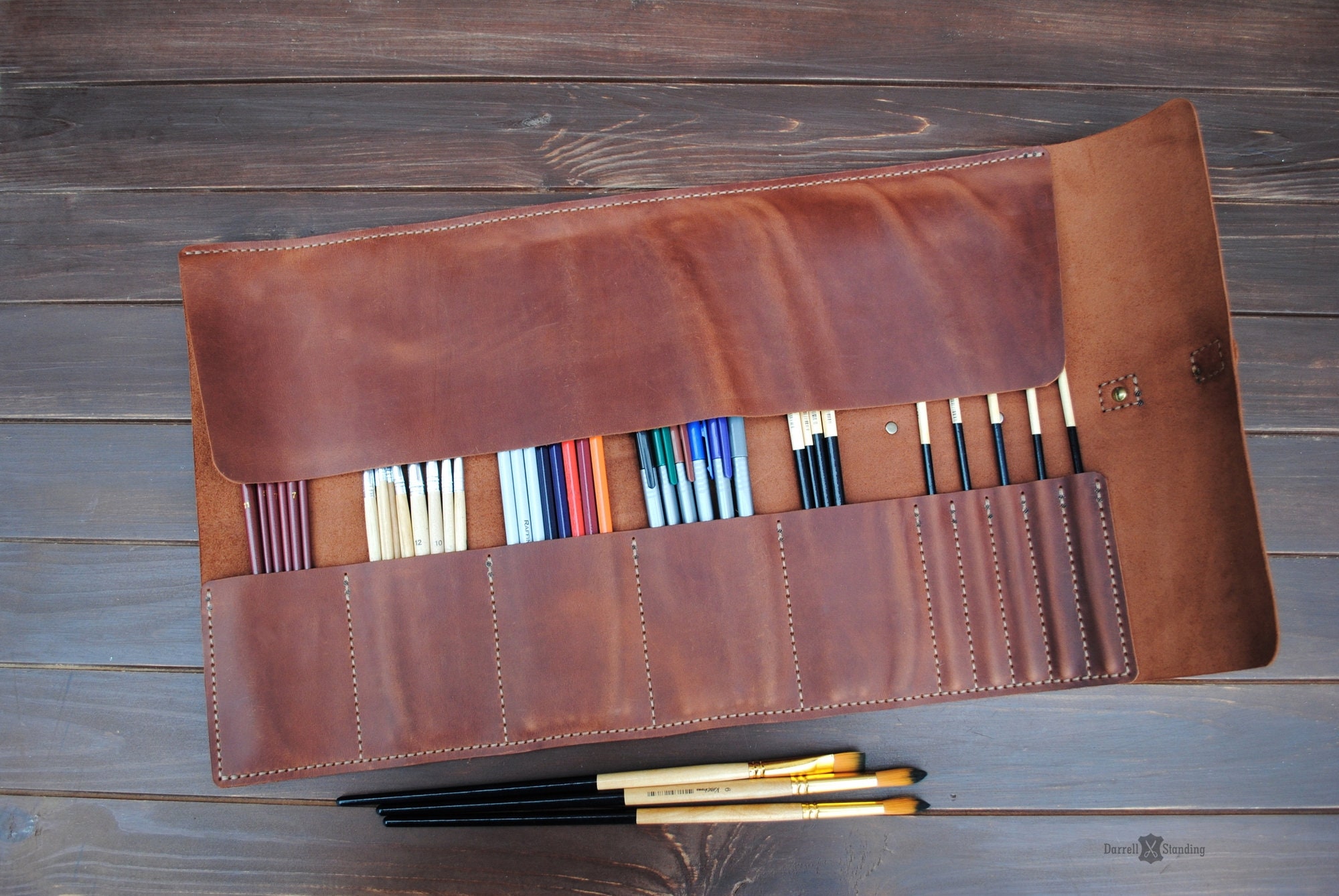 Leather paint brush roll artist gifts. Personalized brush Etsy