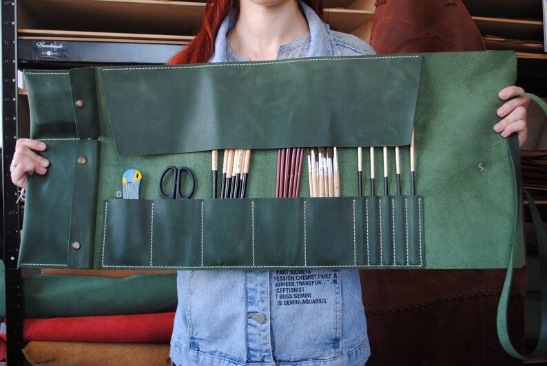 Leather paint brush roll artist gifts. Personalized brush Etsy