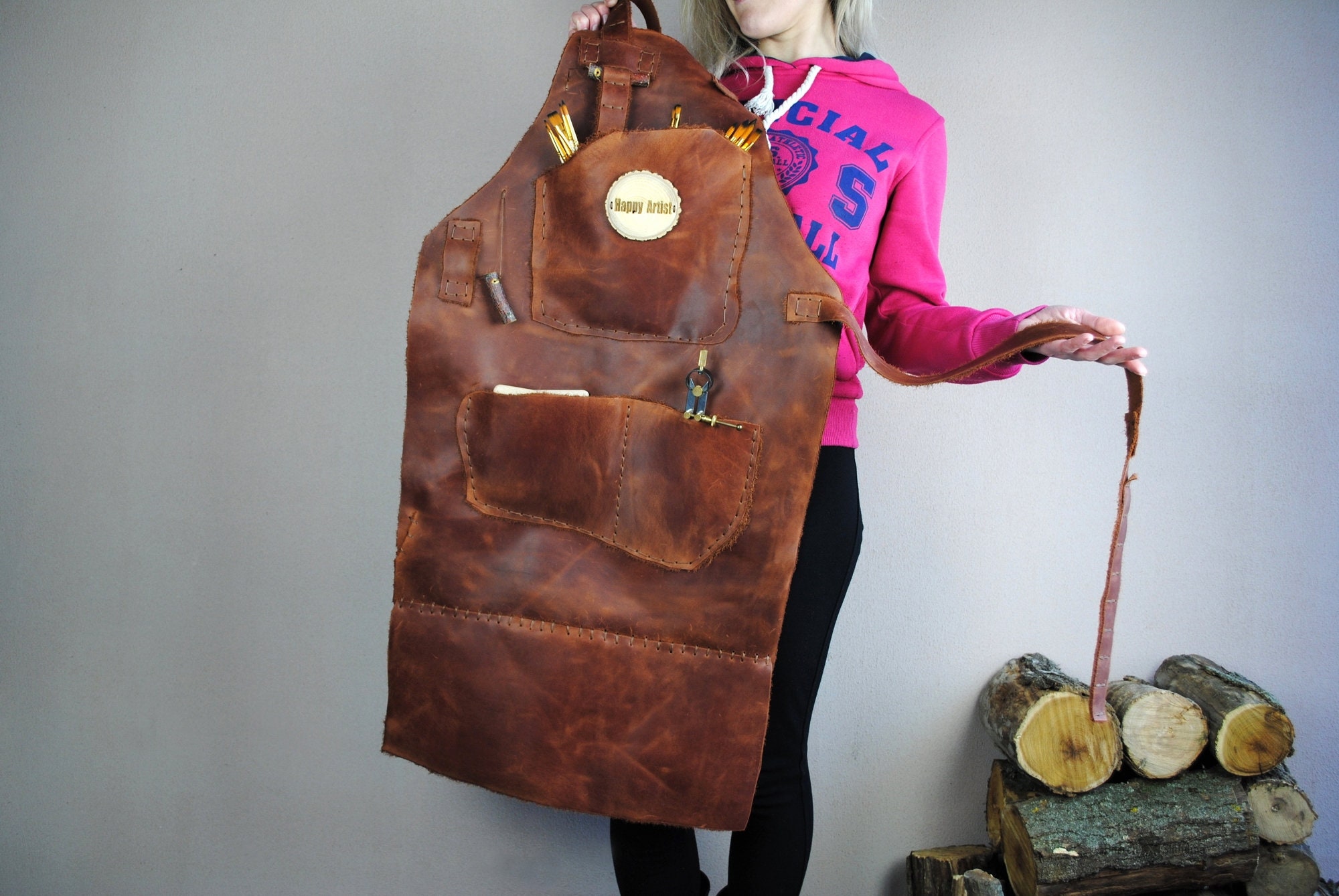 Distressed leather apron gift for artist craftsman Etsy
