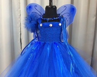 Royal blue fairy princess costume; princess tutu dress with crown, wand, wings; fairy princess birthday; fairy costume for girls; dress up
