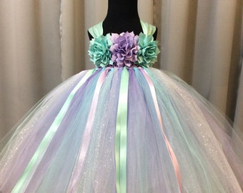 Lavender, aqua and silver flower girl dress, flower bodice, tutu dress for girls, flower girl tutu dress, tulle flower girl dresses, wedding