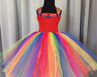Primary Rainbow Princess Tulle Tutu - Fairy Birthday Dress - Full 3 Layer Skirt