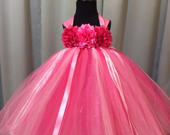 Fuchsia & Pink Prinzessin Tutu Kleid - Florales Mieder - Voller 3-Schicht-Rock