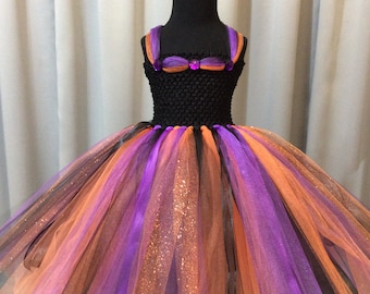Black Orange Purple Halloween Princess Tulle Tutu - Fairy Birthday Dress - Full 3 Layer Skirt