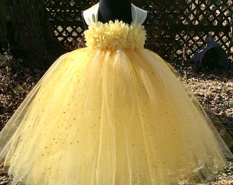 Yellow Princess Tutu Dress for Girls - Sparkle Dot Tulle - Floral Bodice - Princess Dress for Toddlers - Tutus for Baby - Birthday Dress Up