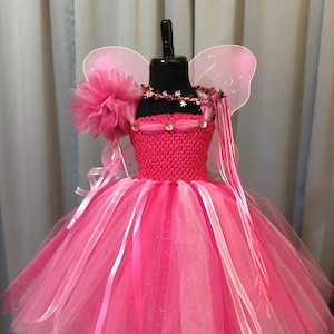 Fuchsia and pink fairy princess costume; princess tutu dress with crown, wand, wings; fairy princess birthday; fairy costume for girls