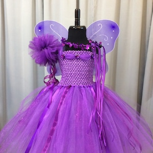 Purple fairy princess costume; princess tutu dress with crown, wand, wings; fairy princess birthday; fairy costume for girls; fairy dress up