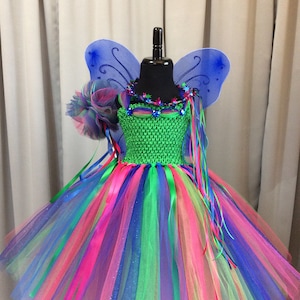 Green, royal blue, & fuchsia fairy costume with wand, wings, and crown; fairy costume for girls; fairy princess birthday; fairy dress up