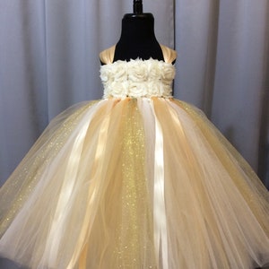 Ivory & Gold Princess Tutu Dress with Shabby Flower Bodice - Tutu Dresses for Girls - Princess Dresses for Toddlers - Birthday Dress