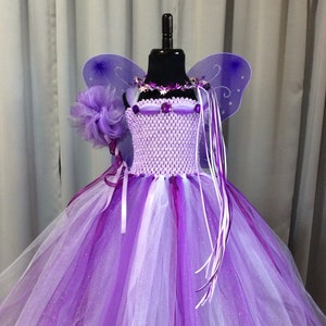 Lavender, purple and white fairy princess costume; princess tutu dress with crown, wand, wings; fairy princess birthday; fairy dress up