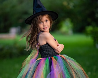 Costume de sorcière pour filles; Costume de sorcière d’Halloween; Robe Tutu de sorcière; Tutu de sorcière et costume de chapeau, costume de sorcière pour les tout-petits