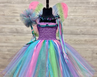 Bright Rainbow Fairy Princess Costume Set - Fairy Tutu Set - Fairy Princess Birthday Dress - Fairy Wings Dress Up - Rainbow Tutu Halloween