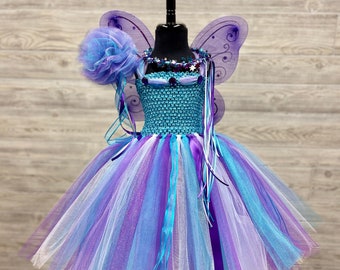 Purple, Turquoise & White Fairy Costume - Fairy Dress Up Set for Girls - Fairy Princess Birthday Tutu - Fairy Cosplay Outfit - Halloween