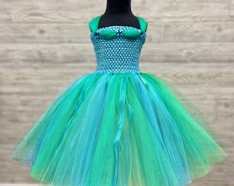 Turquoise & Green Princess Tulle Tutu - Fairy Birthday Dress - Full 3 Layer Skirt