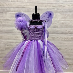 Purple Lavender & White Fairy Princess Costume Set - Tutu Dress - Crown - Wand - Fairy Wings - Princess Birthday - Purple Fairy Halloween