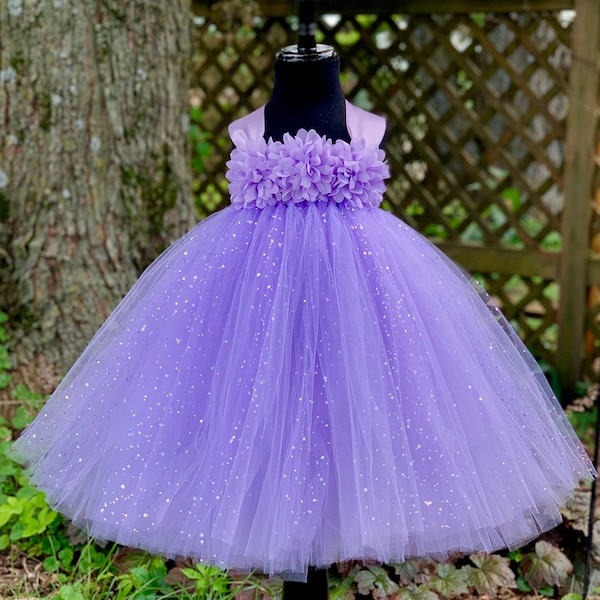 Lavender Princess Tutu Dress for Girls - Sparkle Dot Tulle - Floral Bodice - Princess Dress for Toddlers - Tutus for Baby - Birthday Dress