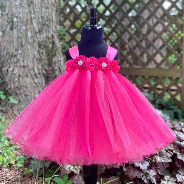 Fuchsia & pink flower princess dress, tutu dress baby, tutu dress toddler, princess dress baby, princess dress toddler, little girl dresses