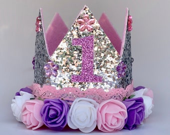 1st Birthday Crown, First Birthday Crown Girl, Birthday Party Hat, Birthday Crown Adult, Silver Crown, Flower Crown, Jewel Crown