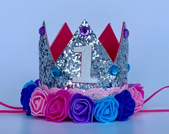 1st Birthday Crown, First Birthday Crown Girl, Birthday Party Hat, Birthday Crown Adult, Silver Crown, Flower Crown, Jewel Crown, Birthday