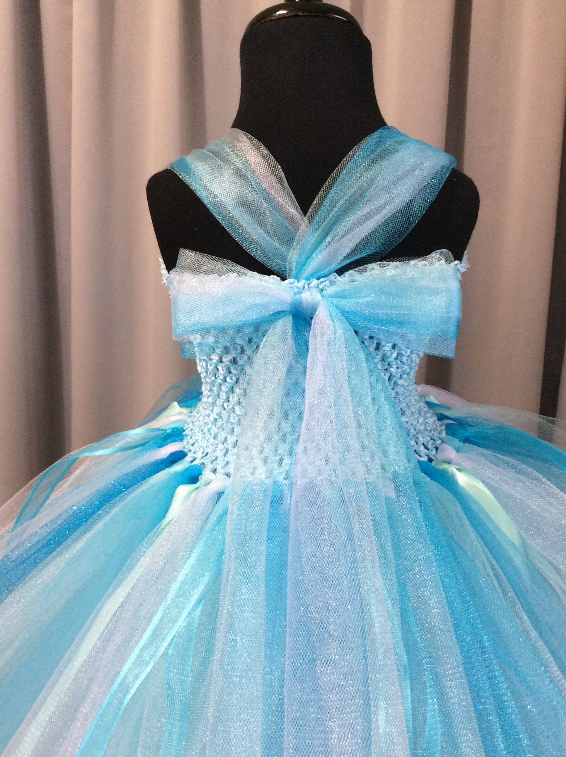 blue and white princess dress