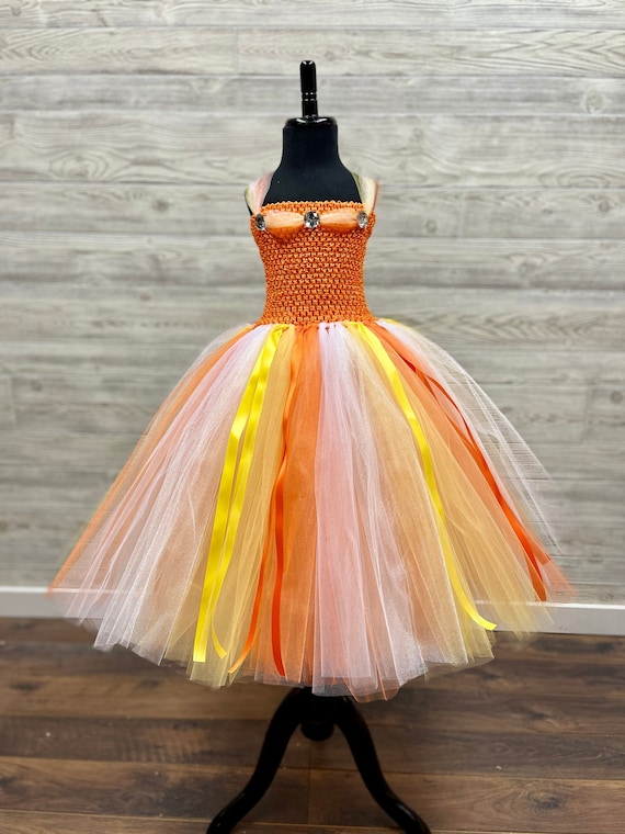 Candy Corn Princess Tutu Dress for Girls Orange Yellow White