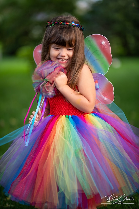 Robe Princesse Fille Tulle Arc en Ciel