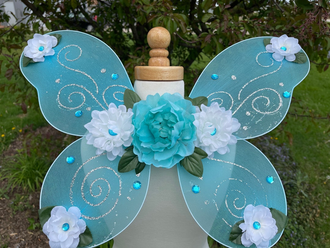 Turquoise Aqua & White Flower Fairy Wings Fairy Cosplay Etsy