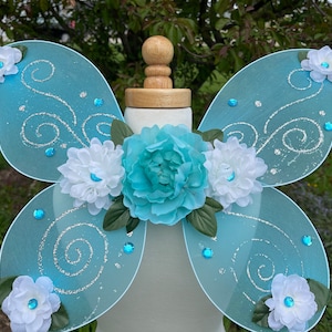 Turquoise Aqua & White Flower Fairy Wings - Fairy Cosplay - Woodland Fairy - Butterfly Wings - Floral Fairy Wings Kids - Flower Wings Adult