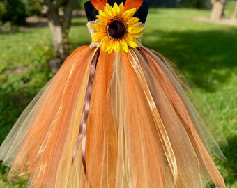 Sunflower Tutu Dress – Fall Floral Bodice - Full 3 Layer Skirt