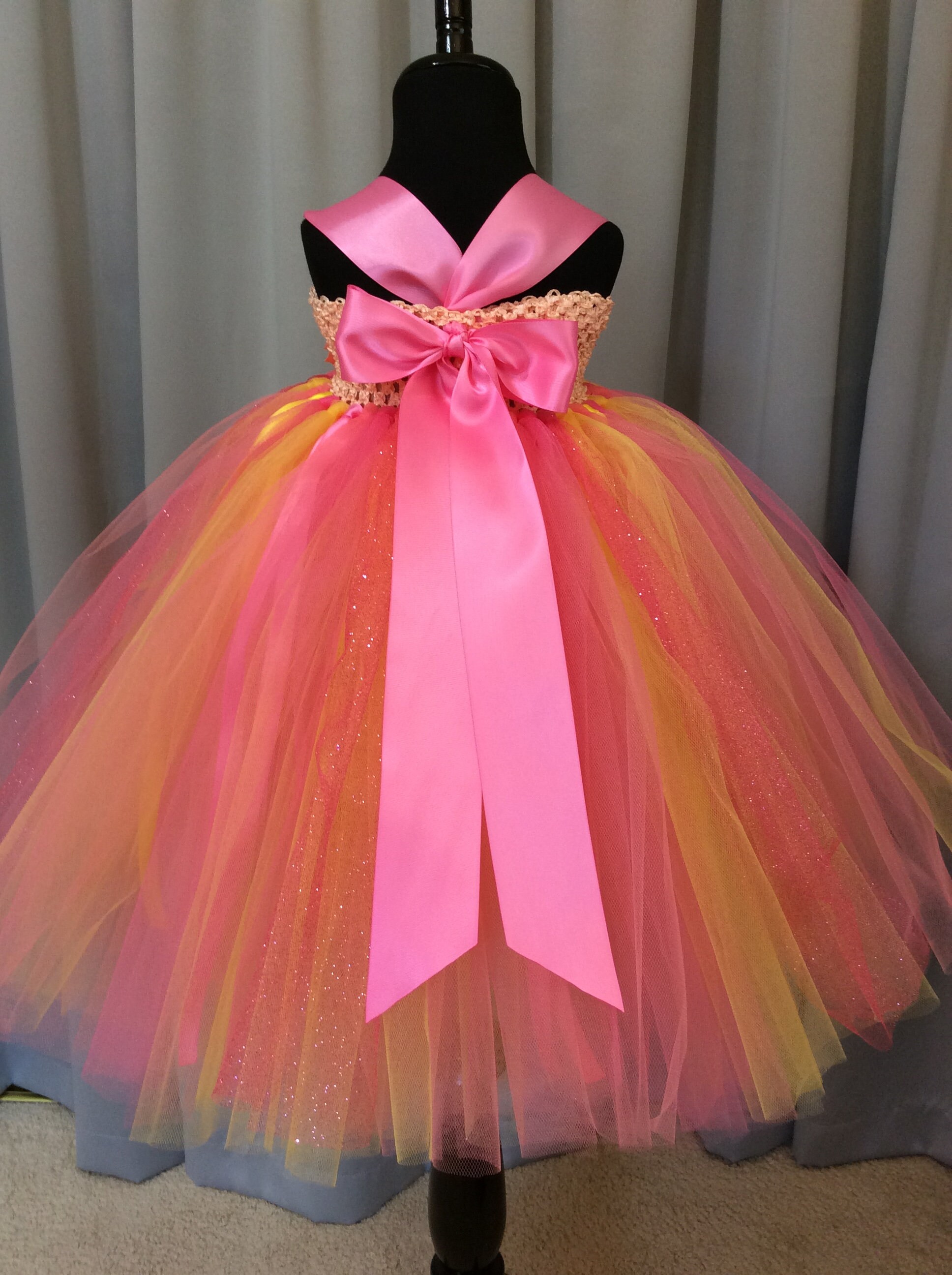 yellow pink dress Yellow Coral Pink Flower Girl Dress - Floral Bodice