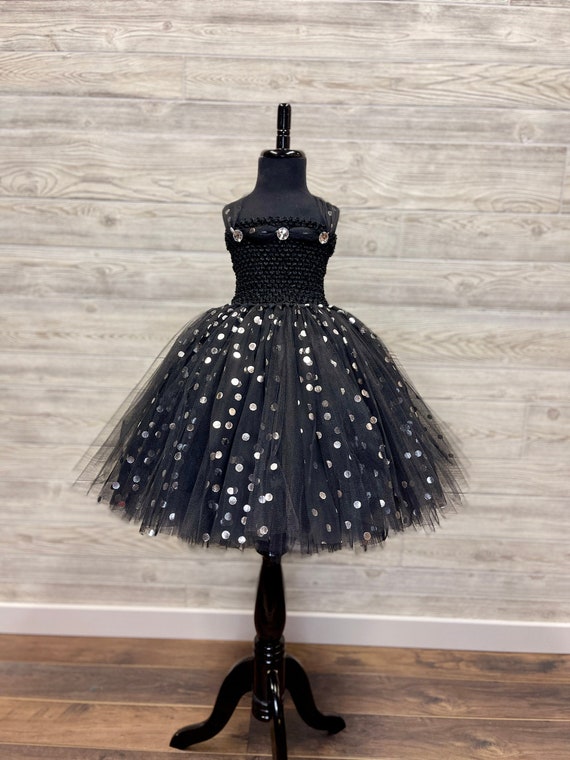 Black with Silver Polka Dot Tulle Princess Tutu Dress Birthday Outfit Black with Silver Polka Dot Tulle Princess Tutu Dress Birthday Outfit