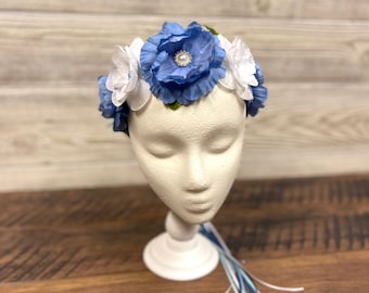 Blue & White Flower Crown - Fairy Cosplay - Woodland Fairy Flower Crown - Flower Crown For Adult or Child - Renaissance Fair Headpiece