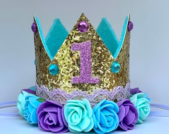 1st Birthday Crown, First Birthday Crown Girl, Birthday Party Hat, Birthday Crown Adult, Gold Crown, Flower Crown, Jewel Crown