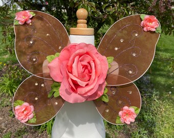 Brown & Peach Coral Flower Fairy Wings - Floral Butterfly Pixie Wings