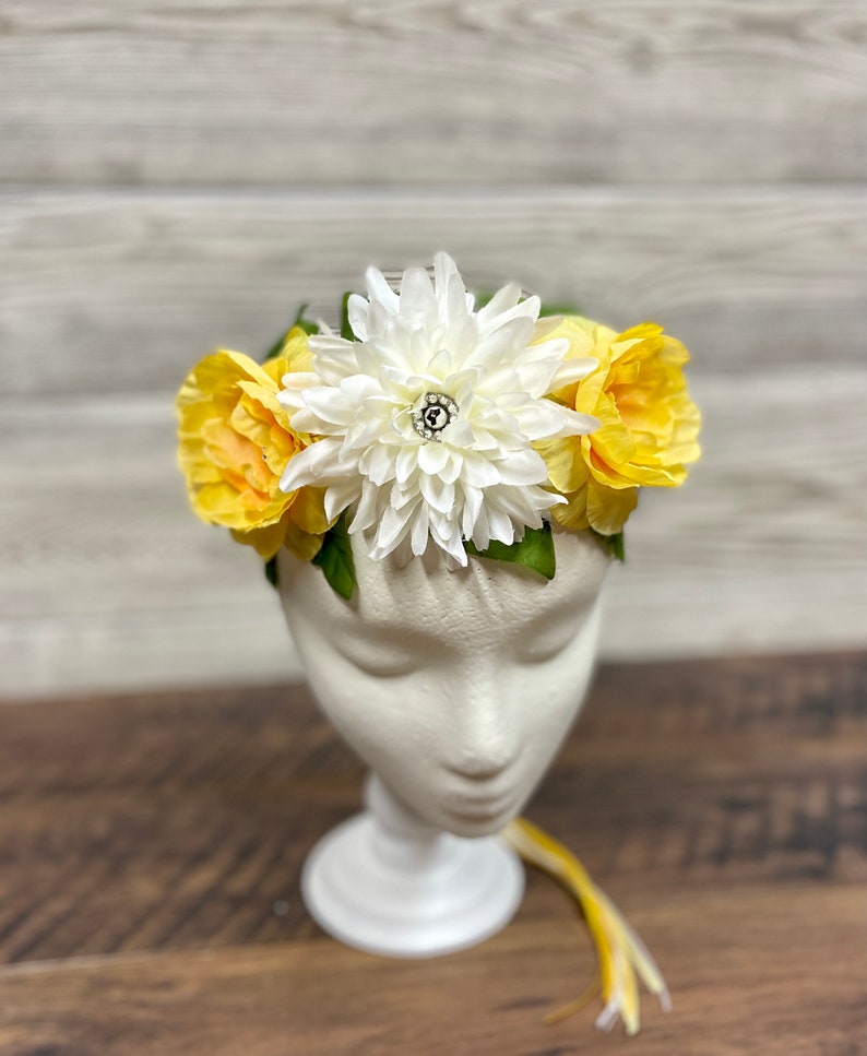 Yellow White Flower Crown - Woodland Cosplay Fairy It is very popular Popular popular Flowe