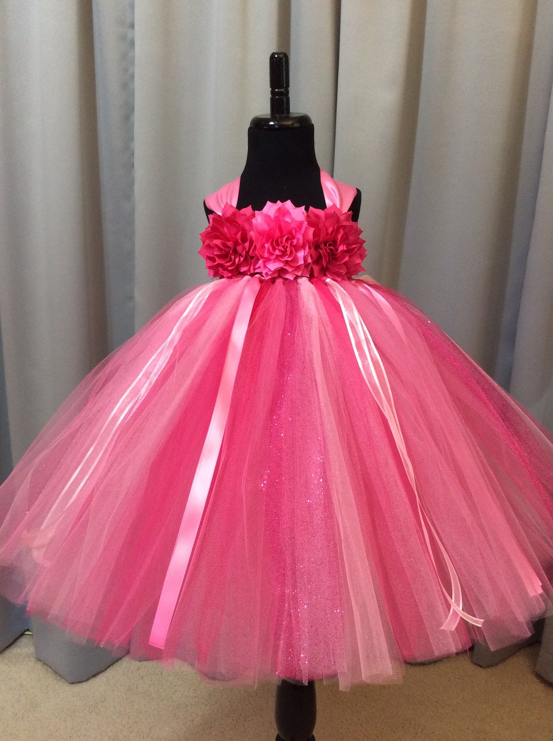 Fuchsia and Pink Flower Girl Dress, Floral Bodice, Flower Girl Tutu ...