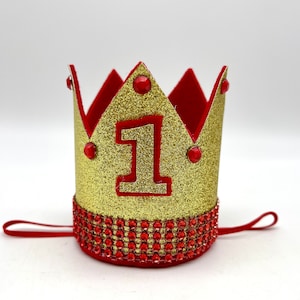 Clearance Sale - 1st Birthday Crown - Only 1 Available - Birthday Party Hat - Jewel Crown, Gold Red Crown