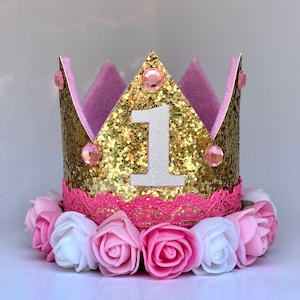 1st Birthday Crown, First Birthday Crown Girl, Birthday Party Hat, Birthday Crown Adult, Gold Crown, Flower Crown, Jewel Crown