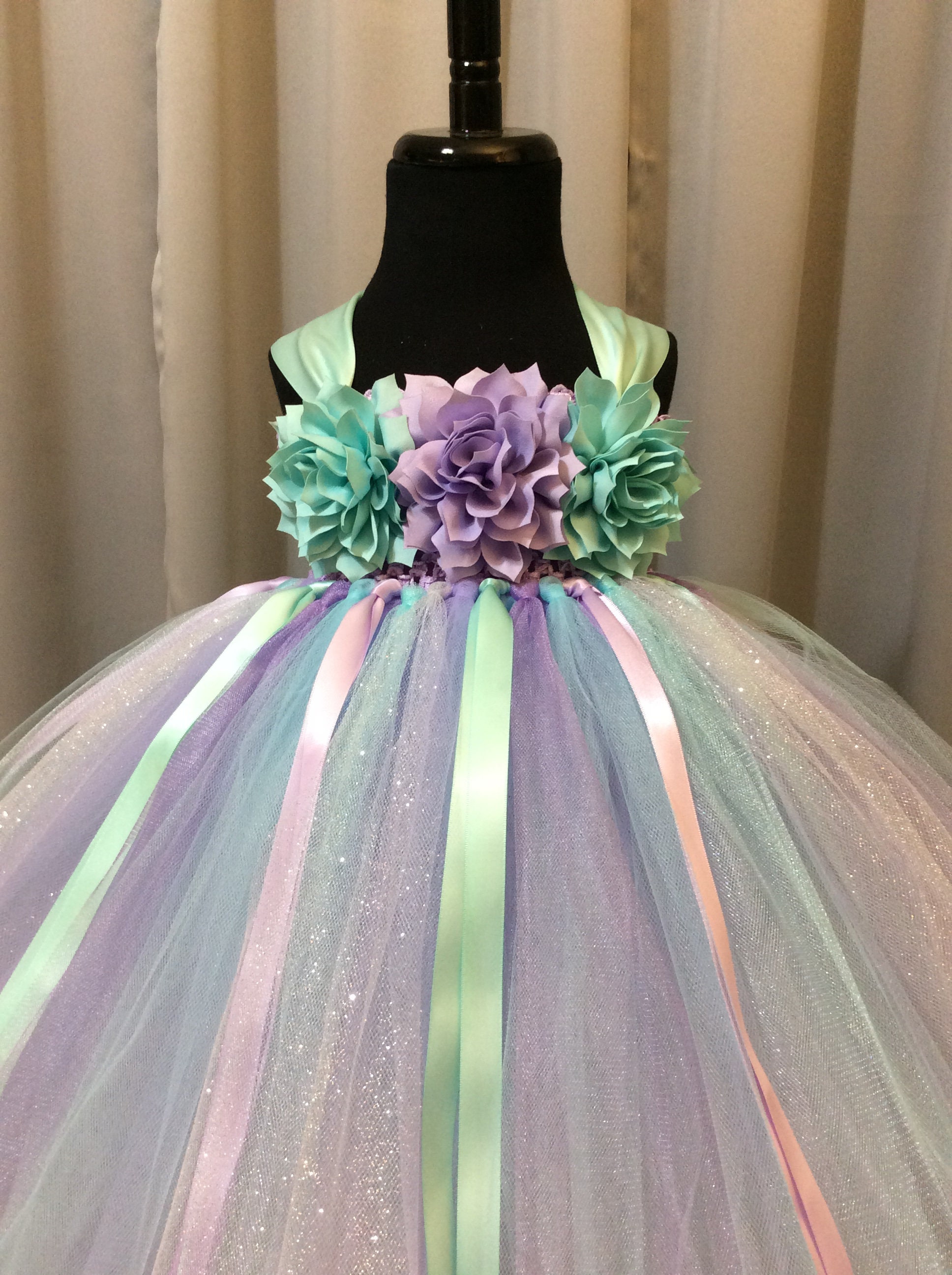 mint green and lavender dress Aqua Silver Flower Girl - Floral Bodice 032626
