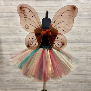 Komplet tutu „Wróżka leśna” – spódnica tiulowa dla dziewcząt, korona z wstążki, skrzydła wróżki zdjęcie 4