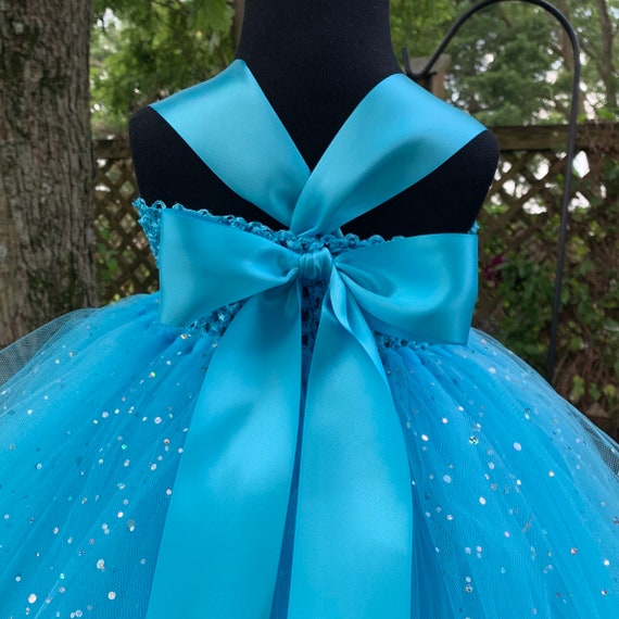 Robe de demoiselle d'honneur turquoise, tulle à pois scintillants