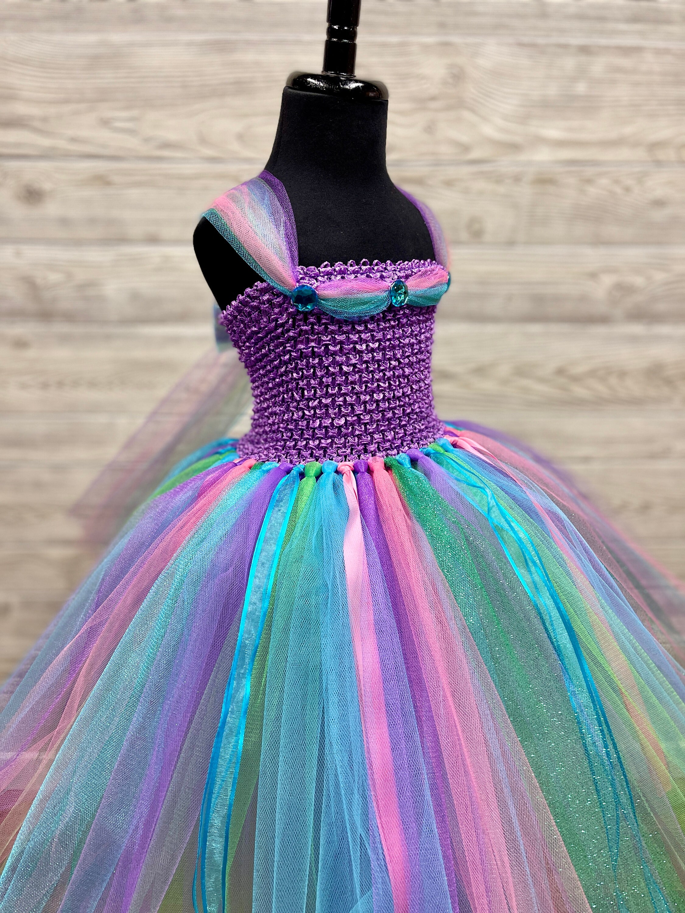 Rainbow Sequin Tiered Tulle Princess Dress for Girls