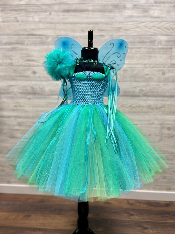 Turquoise & Green Fairy Princess Birthday Costume W/crown Wand Fairy Wings  - Full 3 Layer Tulle Tutu Skirt - Etsy Canada