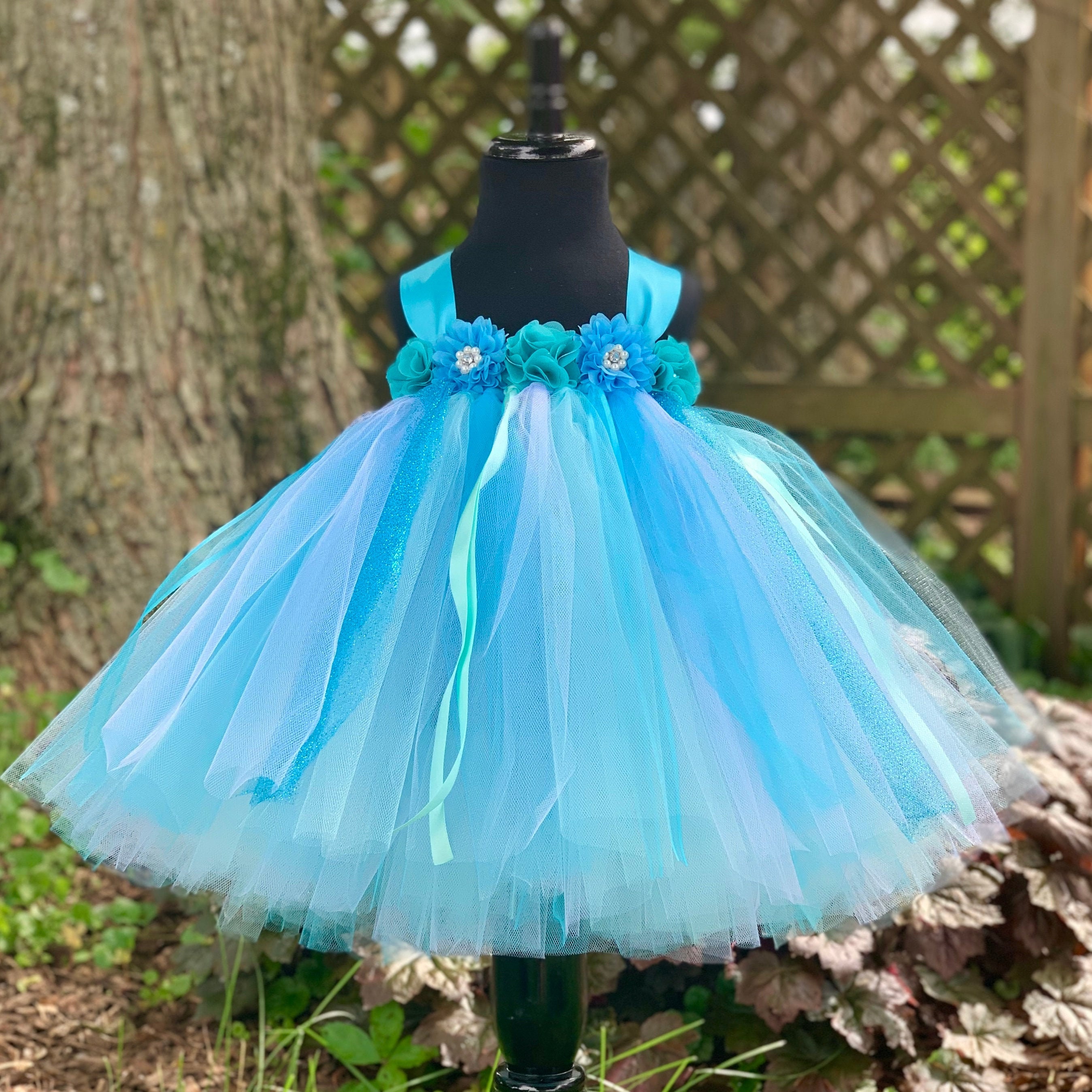 Turquoise & Aqua Flower Princess Dress Tutu Dress Baby Tutu - Etsy
