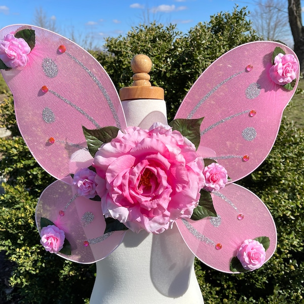 Pink Flower Fairy Wings - Fairy Cosplay - Woodland Fairy - Butterfly Wings - Floral Fairy Wings Kids - Flower Wings Adult