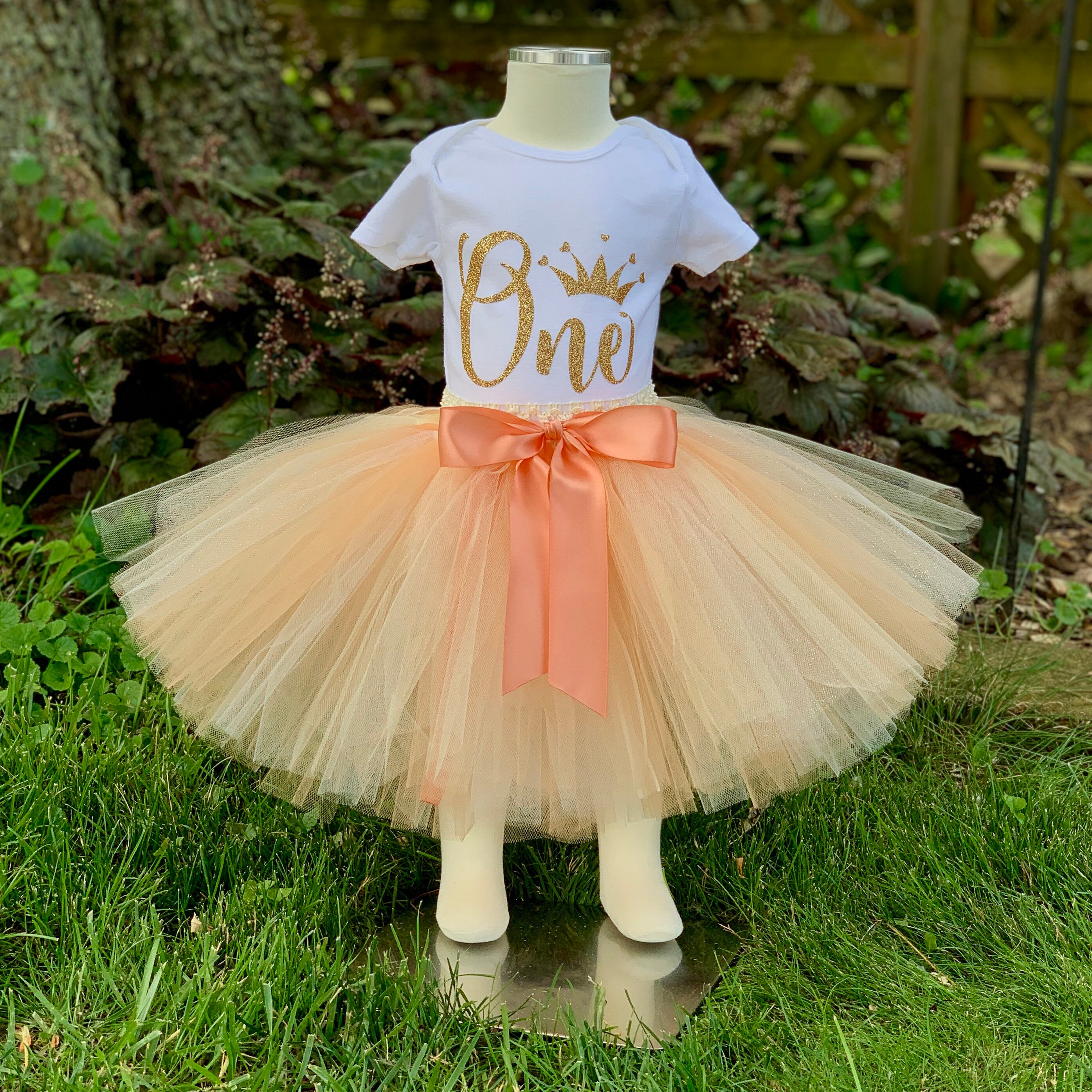 peach first birthday outfit