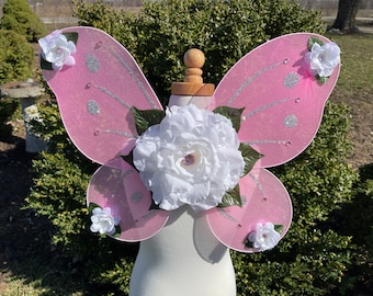 Pink & weiße Blumen Feenflügel - Florale Schmetterlings Pixie Flügel