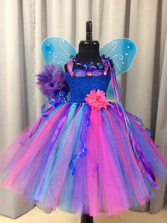 Royal Blue Turquoise Fuchsia Purple Fairy Princess Birthday Costume W/crown  Wand Fairy Wings - Full 3 Layer Tulle Tutu Skirt - Etsy