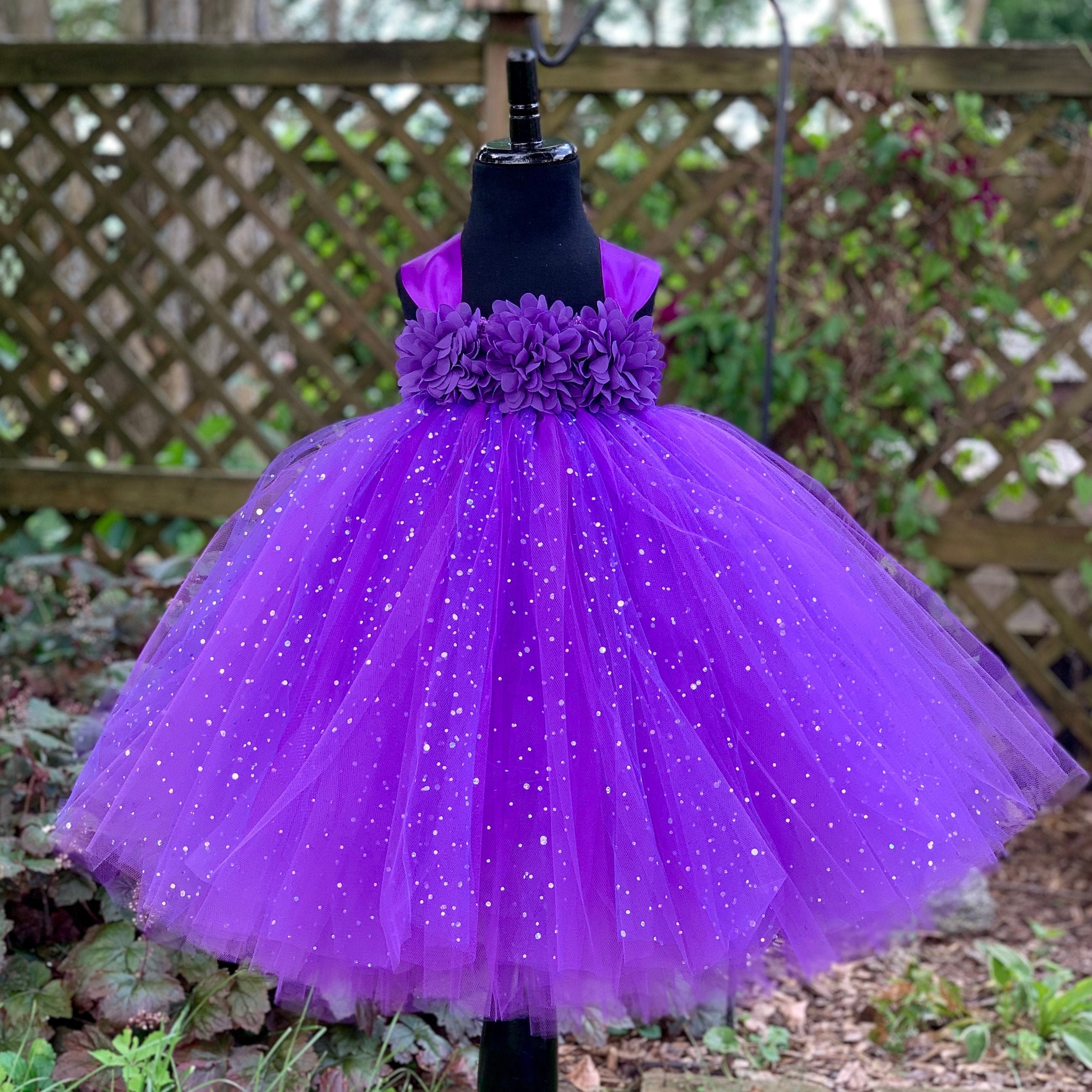 Purple Flower Girl Dress, Sparkle Dot Tulle, Floral Bodice Purple Flower Girl Dress, Sparkle Dot Tulle, Floral Bodice